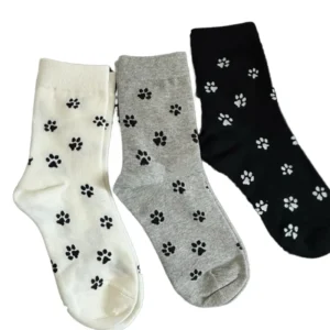 Summer Autumn Cute Kawaii Novelty Animal Pets Dog Paw Footprint Dots Jacquard Breathable Cotton Crew Soft Standard Sports Socks