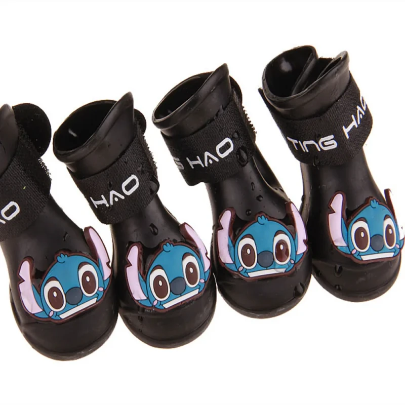 Summer Sport Pet Boots 4Pcs set Waterproof Dog Shoes 8 Candy Colors Carton Cat Rain Shoes Sizes S M L PU Silica Gel Material