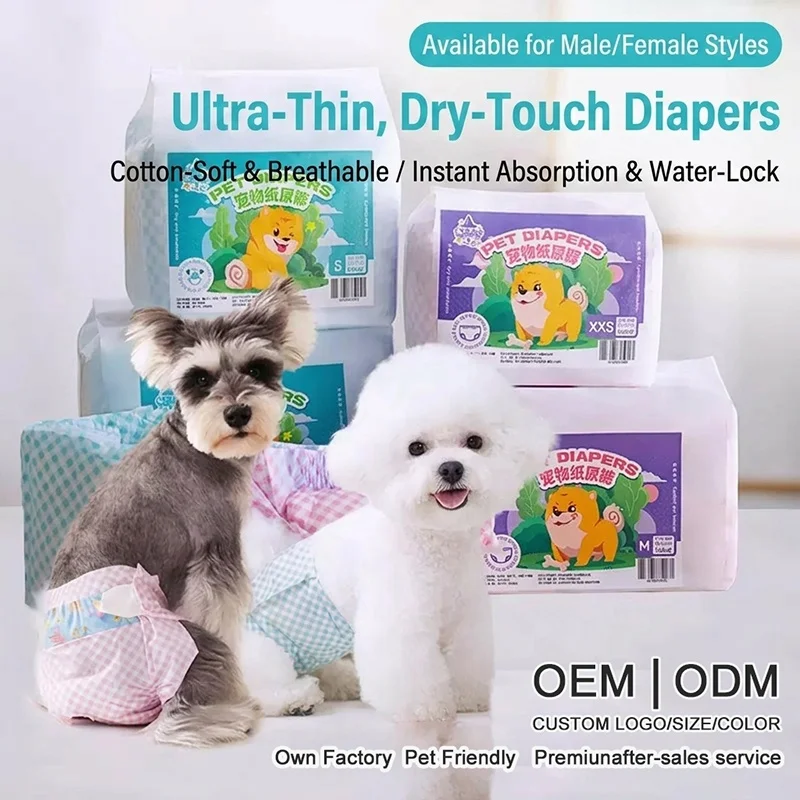 Super Absorbent Breathable Adjustable Elastic Waist Incontinence Moisture Disposable Dog Diapers with Men's and Women's Styles