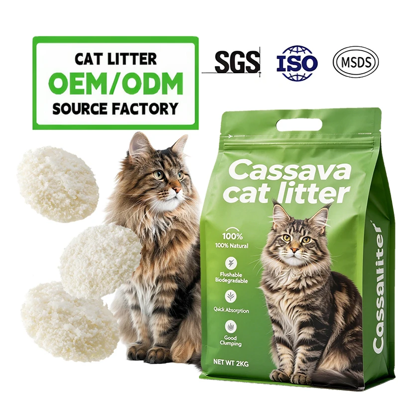 Super Fast Clumping Eco Friendly Dust Free Odor Control Natural Plant Fiber Biodegradable Cassava Cat Litter