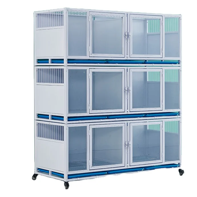 Superior Quality Tempered Glass Solid Pattern Breathable Pet Boarding Cage for Dog Grooming Salon