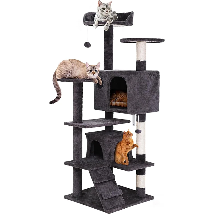 Suppliers Dark Grey Velvet Large Multi Level Huge Petpela Cat Tree Tower Wooden Scratcher Cat House Furniture Tower