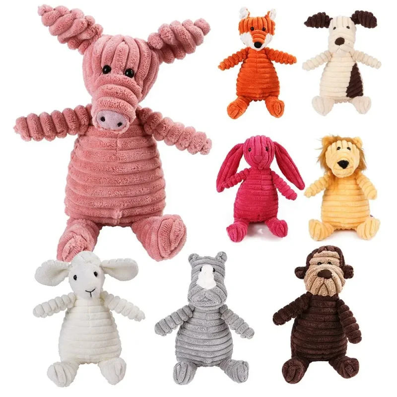 Sustainable Animal Shaped Squeaky Dog Toys Durable Chewing Corduroy Plush for Big Dogs Pet Squeak Play Feature