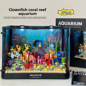 T4001 Marine Aquarium Building Blocks Set with Light DIY Clownfish Fish Tank Model Assembled Desktop Ornament Gift Toy