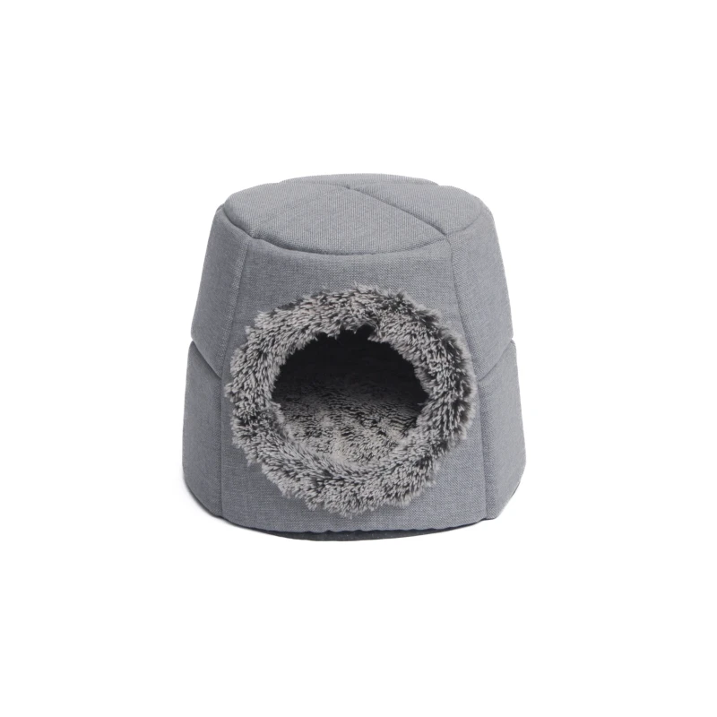 Tapered Cylinder Cat Bed Hemp Exterior & Embossed Velvet Interior Non Slip Base with PP Cotton Pad Sponge Support Pet Cave