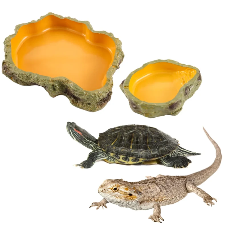 Terrarium Resin Rock Reptile Water Bowl Non Toxic Reptile Resin Feeder