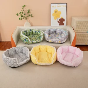 Thickened Warm Cotton Lined Round Pet Bed for S M Dogs Cats Durable Bite Resistant All Seasons Animal Print Lace Trim Design
