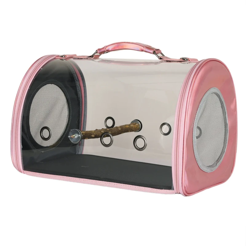 Transparent Small Pet Outgoing Bag Solid Pattern Wooden Station Stick PC Bird Supplies New Large Birdcage Backpack for Plastic