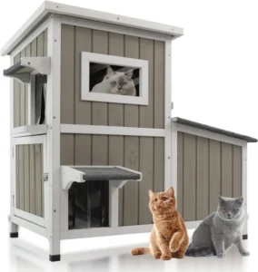 Two Story Outdoor Wooden Pet House with Openable Asphalt Roof Weatherproof Small Animal Condo for Outdoor Cats