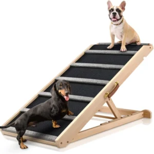 Ultra-Wide Adjustable Foldable Wood Eco-Friendly Pet Ramp Small/Large Dogs Non-Slip Rubber Surface Removable Washable Accessory