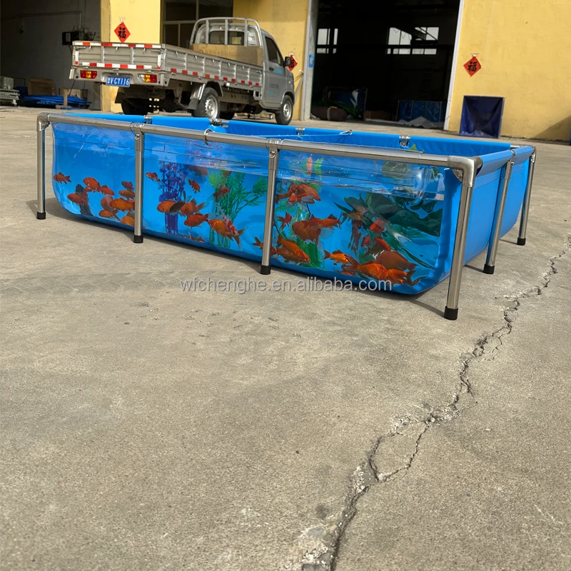 Unique Stainless Steel One Side Clear Fish Tank 900 Liters PVC Canvas Pond Aquariums Accessories