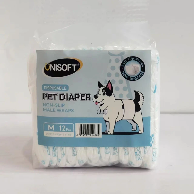 Unisoft Own Factory Custom Disposable Pet Diaper Leakproof Puppy and Dog Diapers Breathable Dog Diaper for Male Dogs