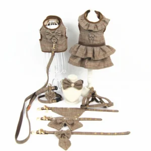 Universal Pet Traction Rope Walking Set Plaid Pattern Vest Harness with Leash All Season Outdoor Use for Small Dogs Cats