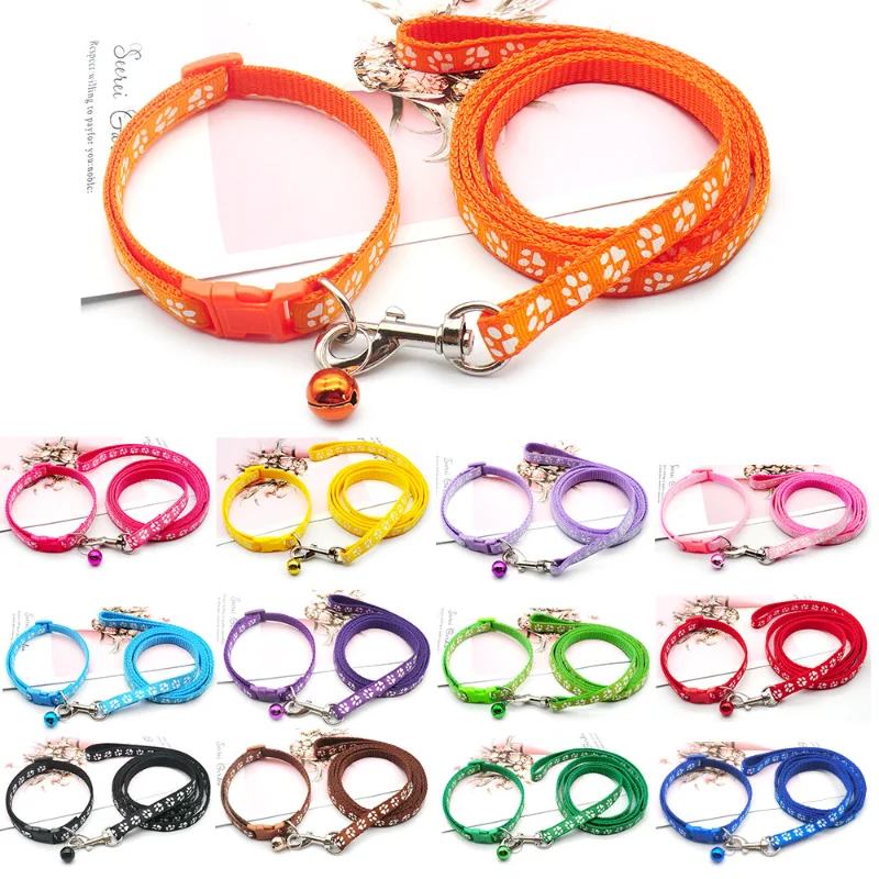 Walking Dog Cat Collar Leash Set Cat Small Dog Supplies Outdoor Training Dog Paw Cat Collar