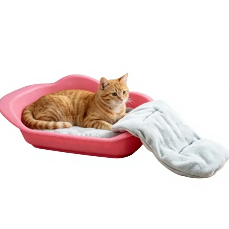 Warm Cat Nest Pet Bed with Velvet Cushion PP Resin Material Square Design Simple Style for Summer & All Seasons Use