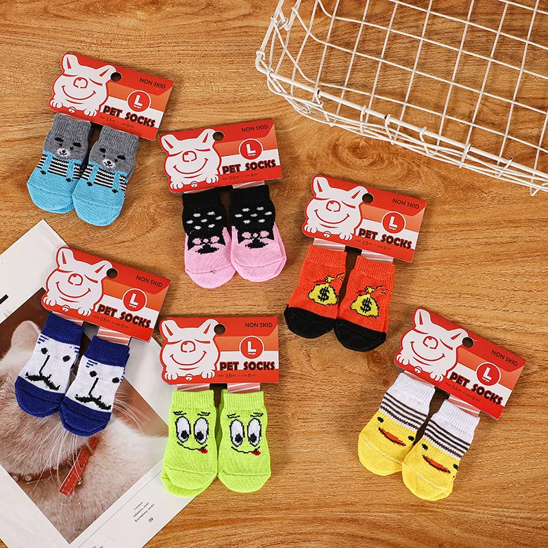 Warm Puppy Dog Shoes Soft Breathable Pet Knits Socks Anti Slip Skid Design Cute Dachshund Cartoon Print Knitted Socks for Pet