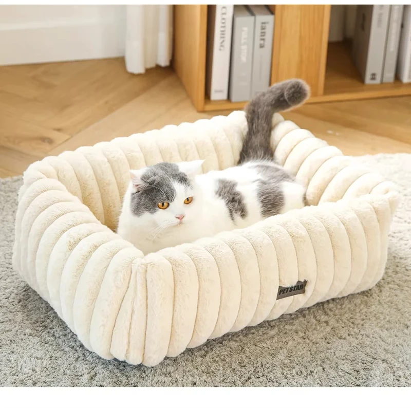 Washable Orthopedic Dog Bed with Removable Cover Square Thickened Soft Calming Sleeping Puppy Cat Bed Durable Indoor