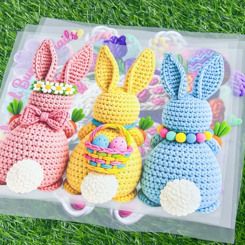 Washable Waterproof Heat Transfer Sticker Faux Yarn Iron On Easter Bunny Design for Garment