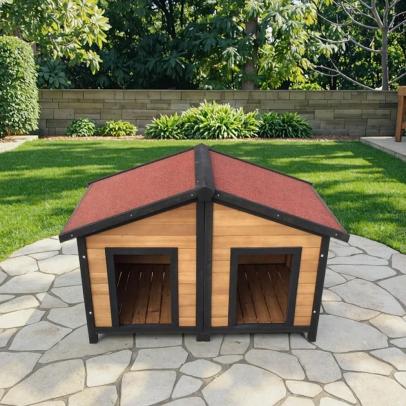 Waterproof Breathable Windproof Wooden Dog Villa 2 Doors Easy Clean Durable for All Seasons
