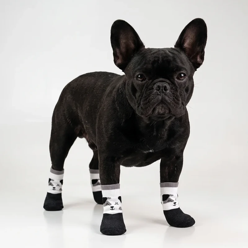 Waterproof Knit Dog Socks Dog Face Cotton Pet Socks Anti slip PVC Foot Massage Pet Shoes for Outdoor
