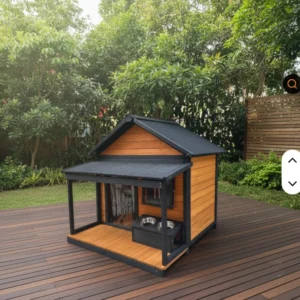 Weatherproof Foldable Wooden Luxury Modern Dog House Push-Up Closure for Indoor Outdoor Use Spacious Front Porch Waterproof Roof