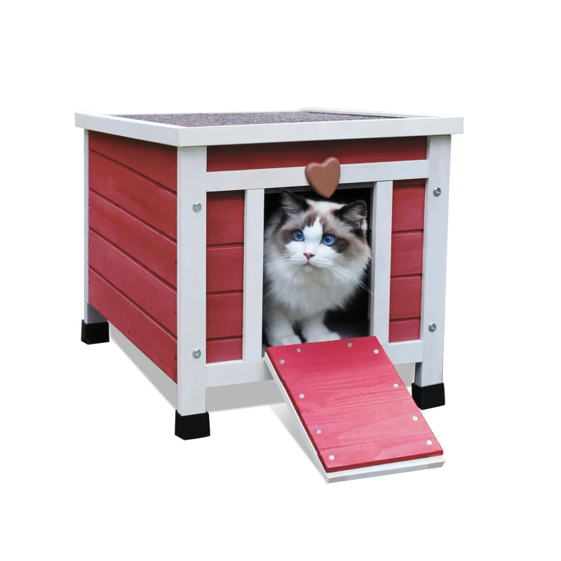 Weatherproof Solid Wood Outdoor Cat House Pet Furniture for Feral Cats Snap Button for Summer Living Rabbit Dog