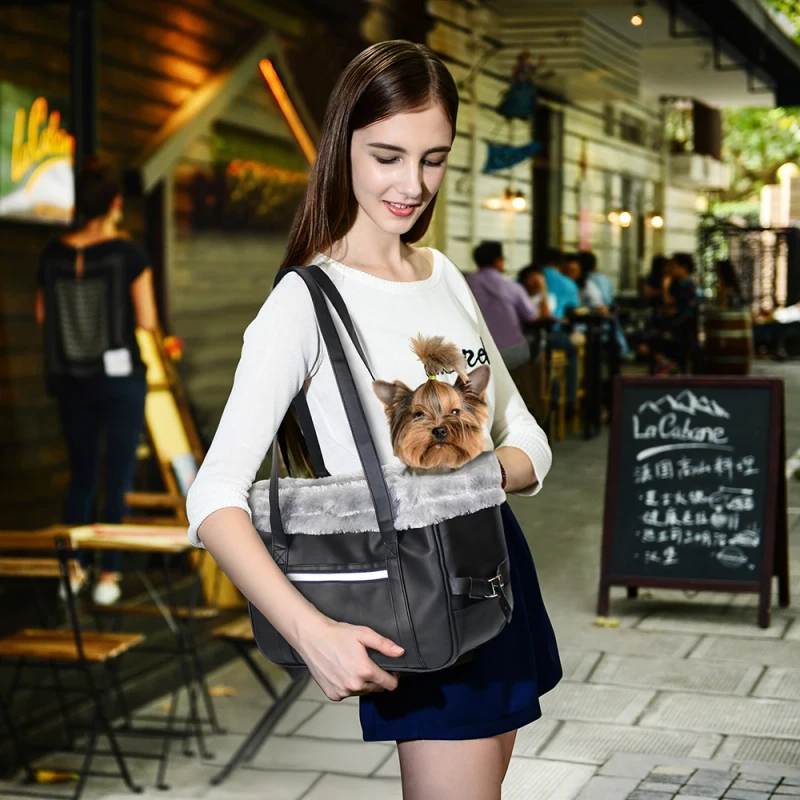 Winter Warm Leather Pet Tote Carriers Foldable Travel