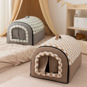 Winter and Autumn Pet Furniture Thick Shaped House Style Bed with Large Space Fiber Material Cat Bed Removable