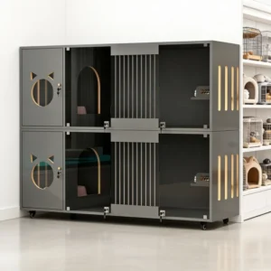 Wood Large Space Cat Villa House Cage with Integrated Litter Box Snap Button Solid Wood Construction Indoor Use