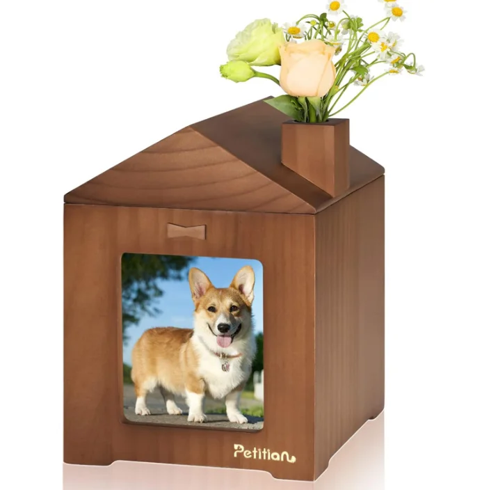 Wood Pet Ashes Keepsake Memorial Urn Dog Casket with Photo Box