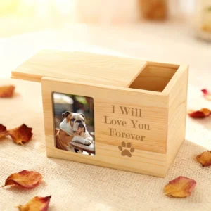Wood Pet Memorial Urn for Ashes Photo Display pet caskets wooden coffins Sliding cover lid pet memory box wooden pet urn
