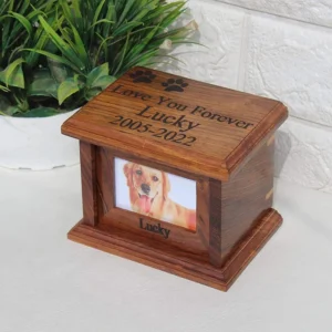Wood Pet Urn for Ashes Engraved Paw Print Luxury Memorial Casket for Dog Cat Funeral Keepsake Supply