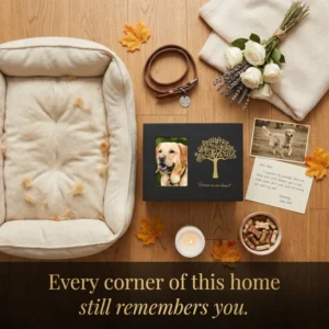 Wooden Pet Casket Urn for Ashes Cremation Memorial Box with Photo Frame Rectangular Tree of Life Design for Dog Cat