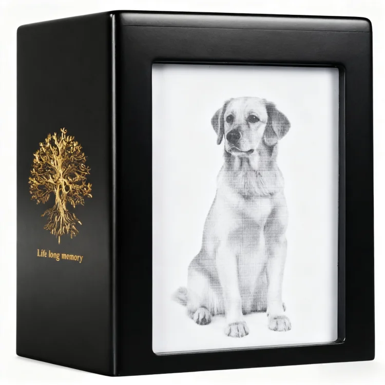 Wooden Pet Cremation Urn Pet Funeral Supplies Small Wooden Box Cat and Dog with Photo Frame