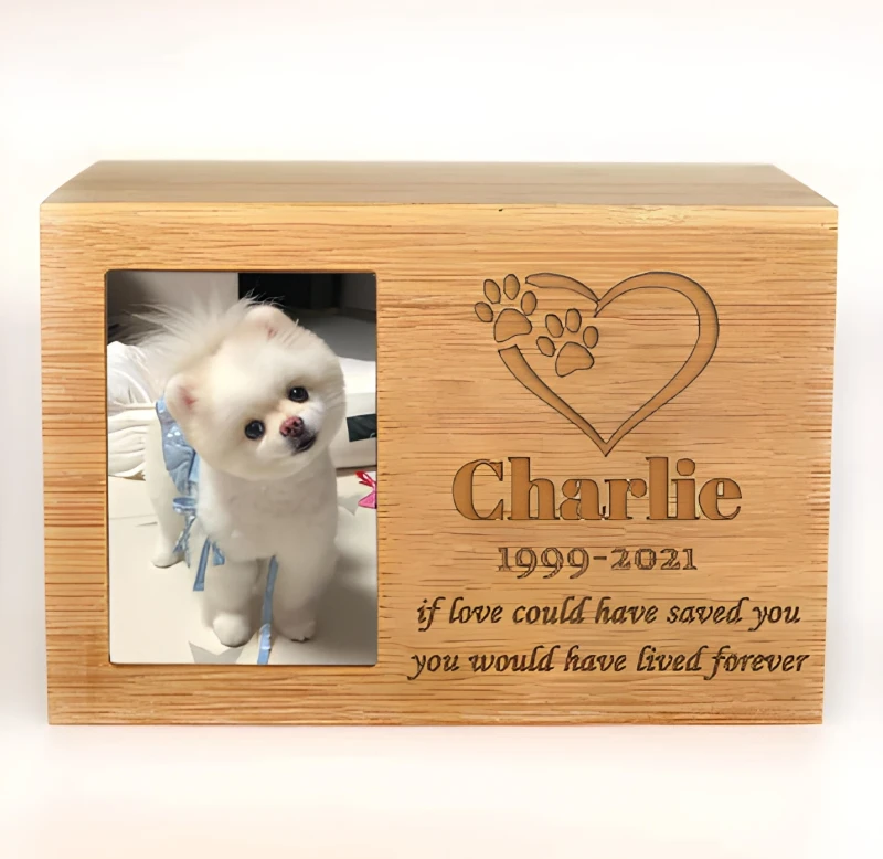 Wooden Pet Memorial Keepsake Urns with Photo for Dog Cat Small Pet Ashes Funeral Memorial