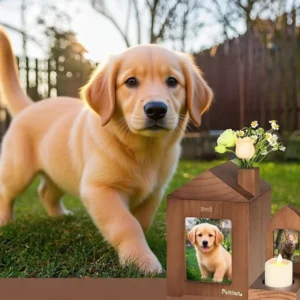 Wooden Pet Urn and Casket for Dogs Cats Memorial Burial Box for Beloved Pets Funeral Ashes Keepsake