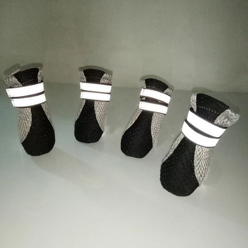 in Stock Mesh 4 Pcs Outdoor Sports Protect Safety Adjustable Reflective Anti slip Pet Dog Boots Shoes Supplies