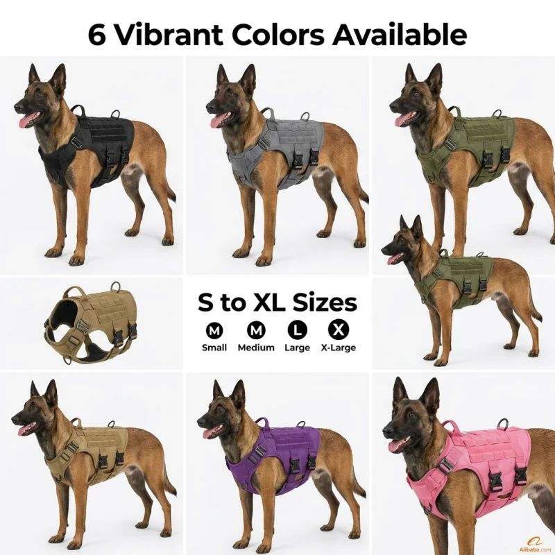 pet products pet harnesses Tactical Oxford Fabric Dog Harness with Molle System No Pull Design Heavy Duty Adjustable for Large Dogs